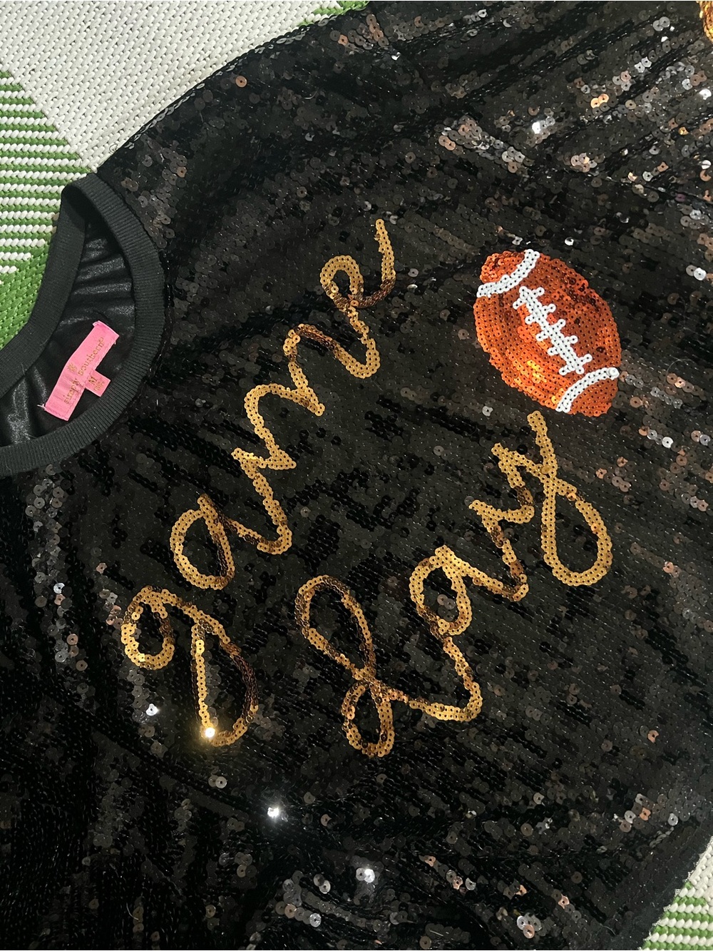 NWOT *Simply Southern Black & Gold Sequin "Game Day" Football Tee - Size Medium